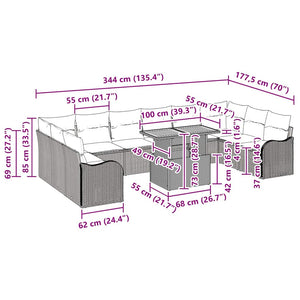 Trädgårdsoffset med kudde 11 pcs Svart