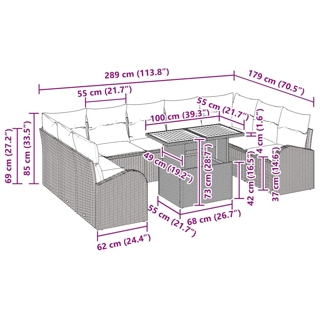 Trädgårdsoffset med kudde 10 pcs beige och gräddvit