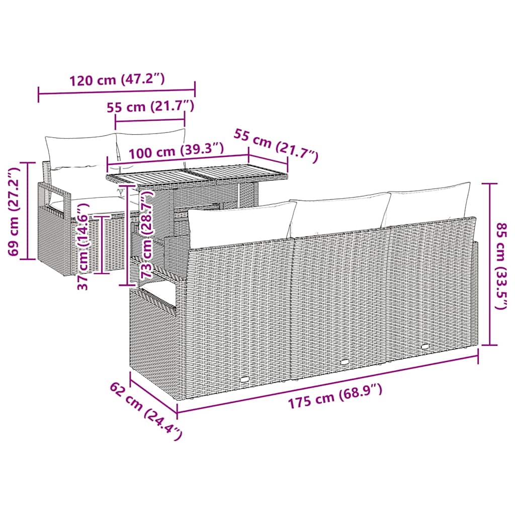 Trädgårdsoffset med kudde 6 pcs beige och gräddvit