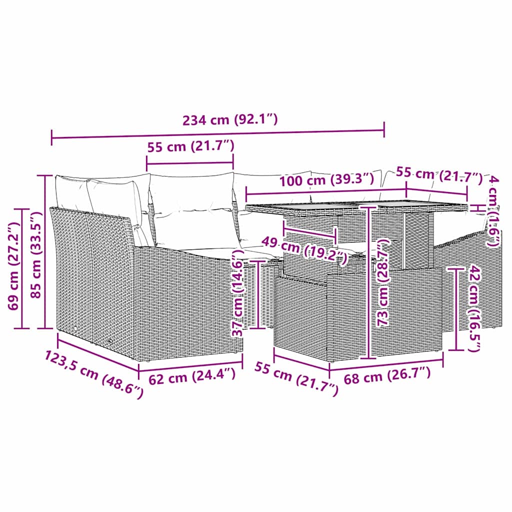 Trädgårdsmöbelset med kudde Svart och Brunt 100 x 55 x 73 cm