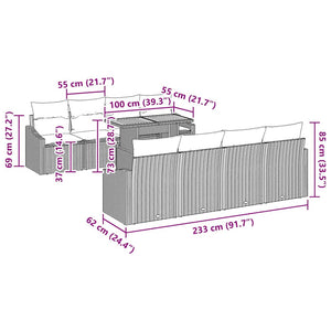 Trädgårdsmöbelset med kudde med kudde 9 pcs Beige och Grå