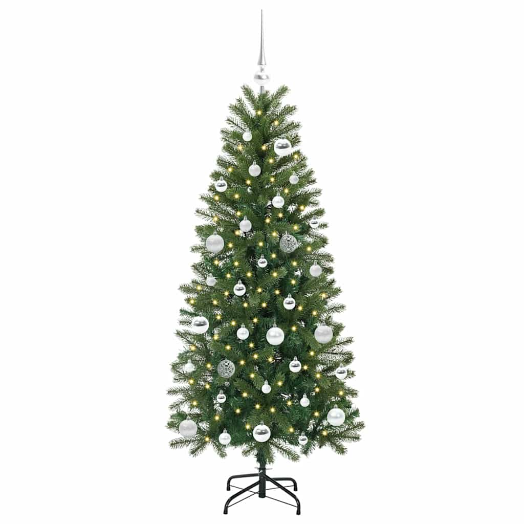 Konstgjord julgran med 150 LED-lampor Grön 150 cm PE och PVC