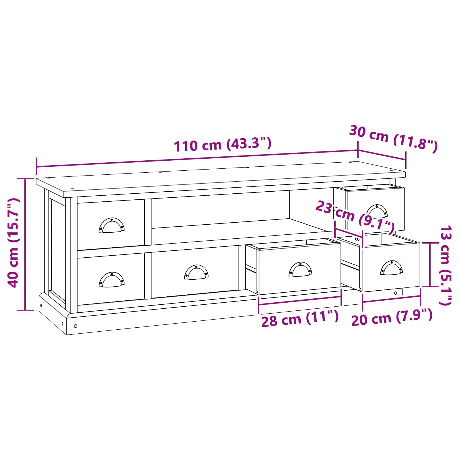 TV-bänk med låda Naturfärg 110 x 30 x 40 cm Massivt teakträ