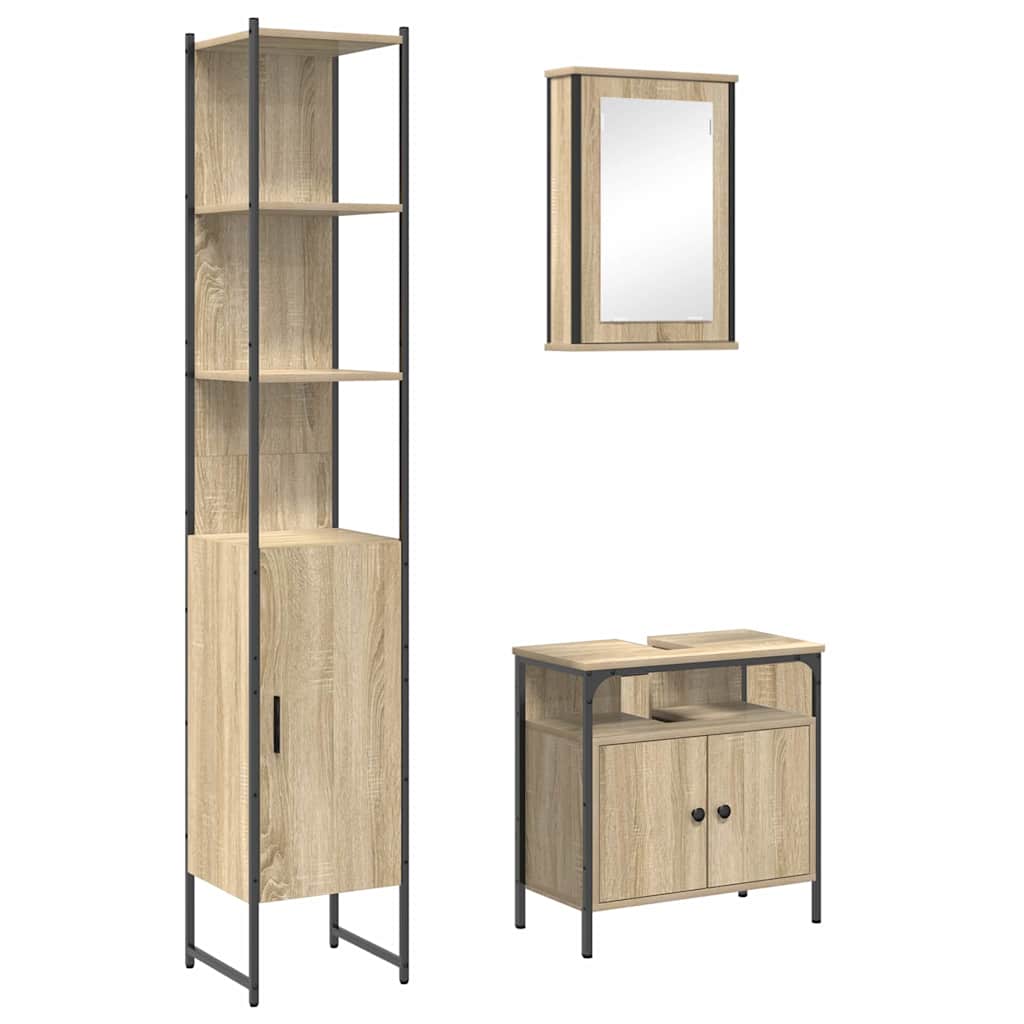 Badrumsmöbelset 3 st Sonoma-ek 33 x 33 x 185,5 cm