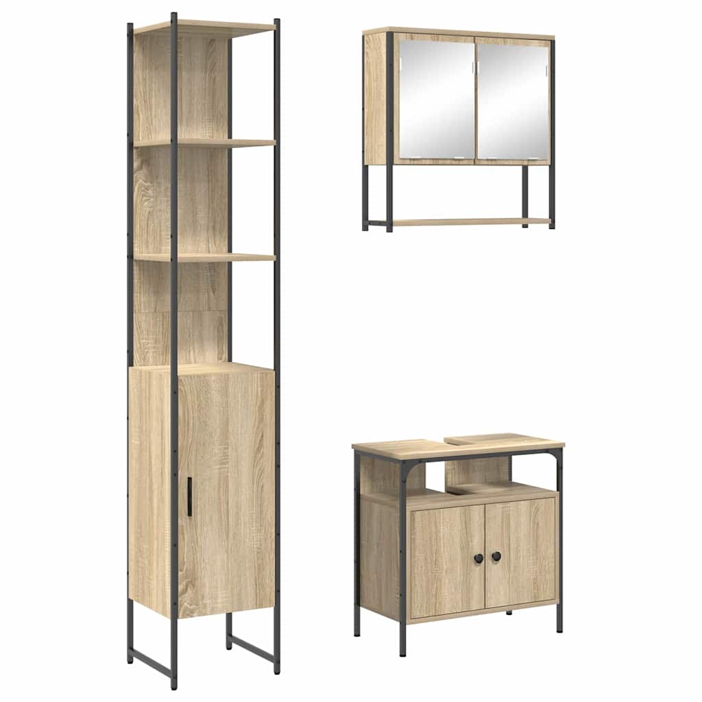 Badrumsmöbelset 3 st Sonoma-ek 33 x 33 x 185,5 cm
