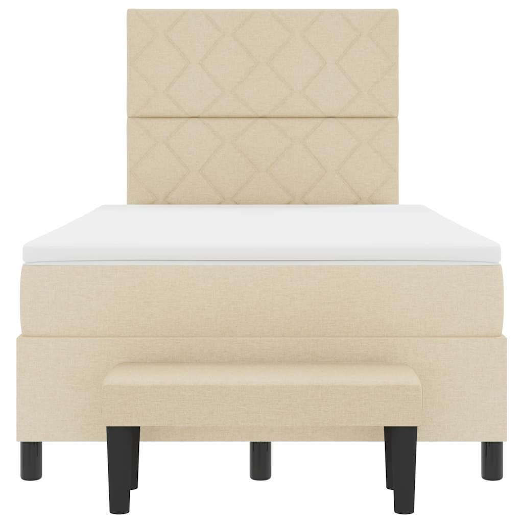 Bäddfjäder med madrass med huvudgavel Kräm 120 x 200 cm tyg