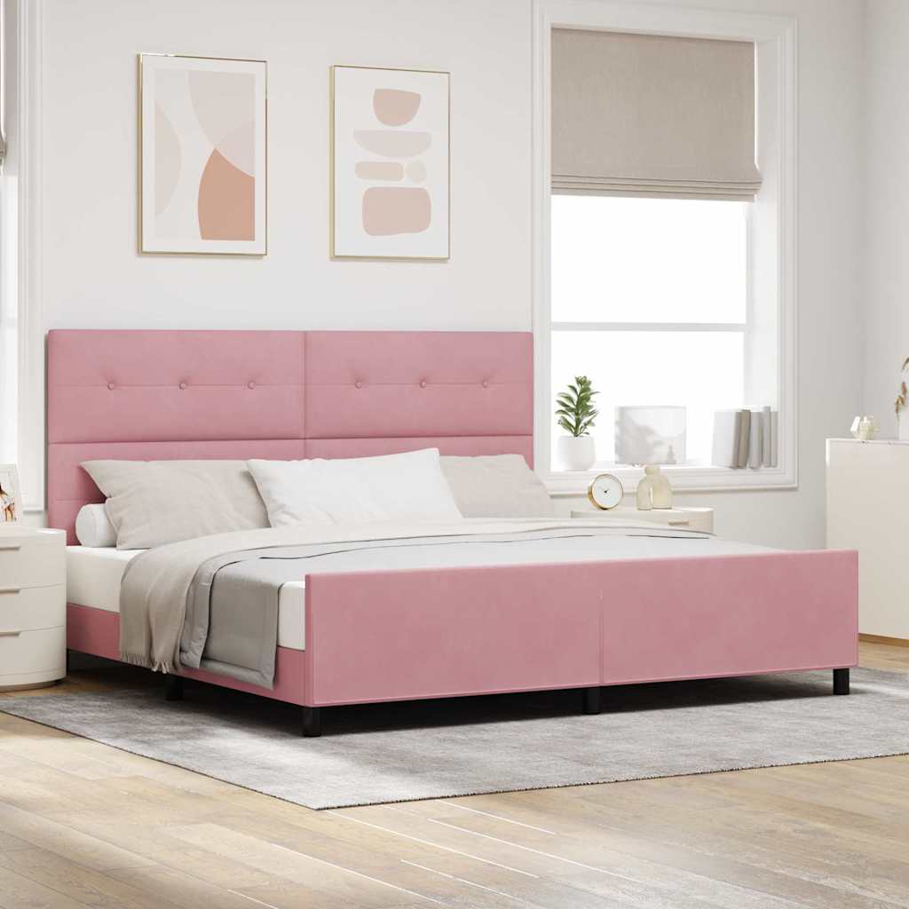 Bäddfjäder med huvudgavel Rosa 200 x 200 cm Sammet