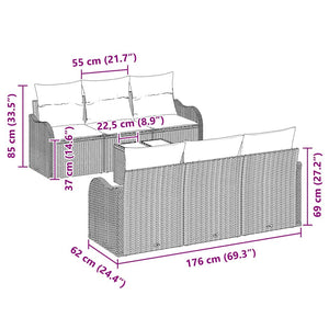 Trädgårdsoffset 7 pcs Svart Poly Rattan och Stål och Glas