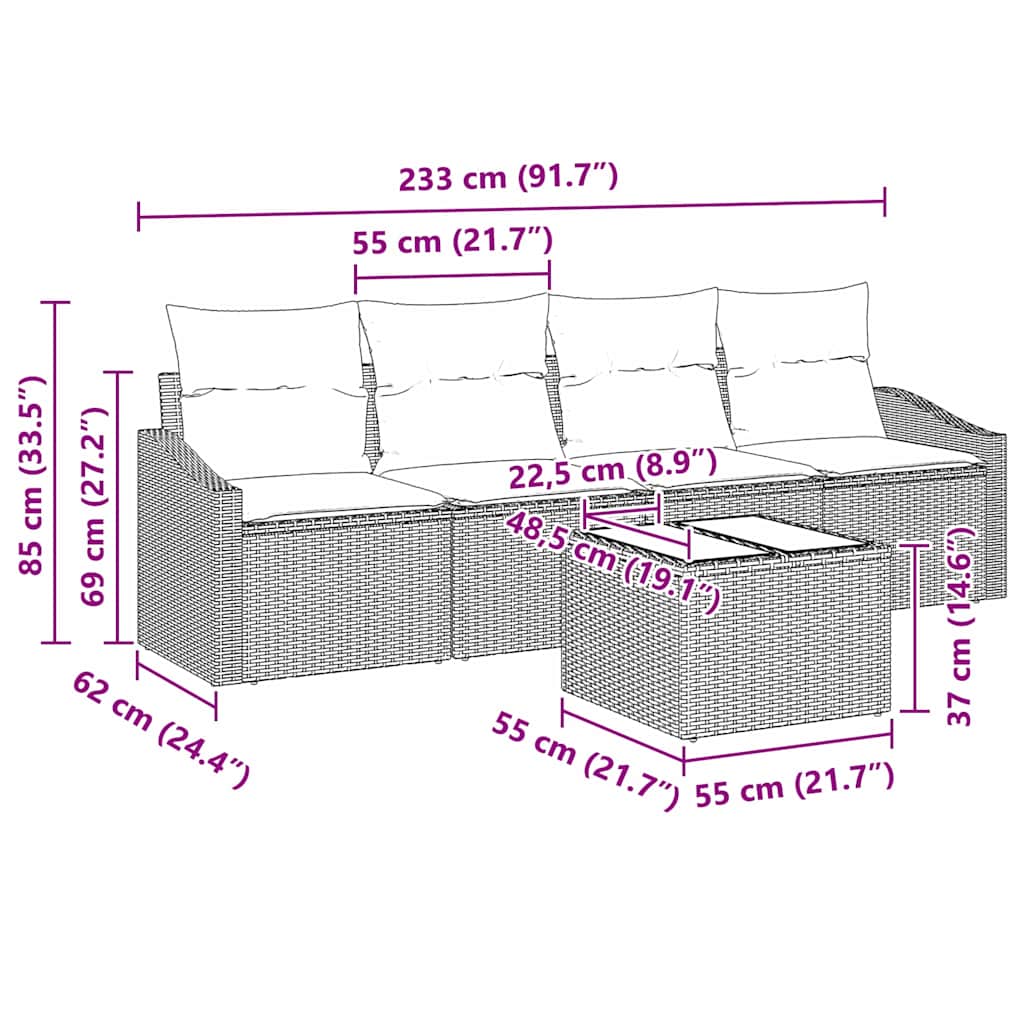 Soffset med kudde med lagring 5 pcs Svart konstrotting