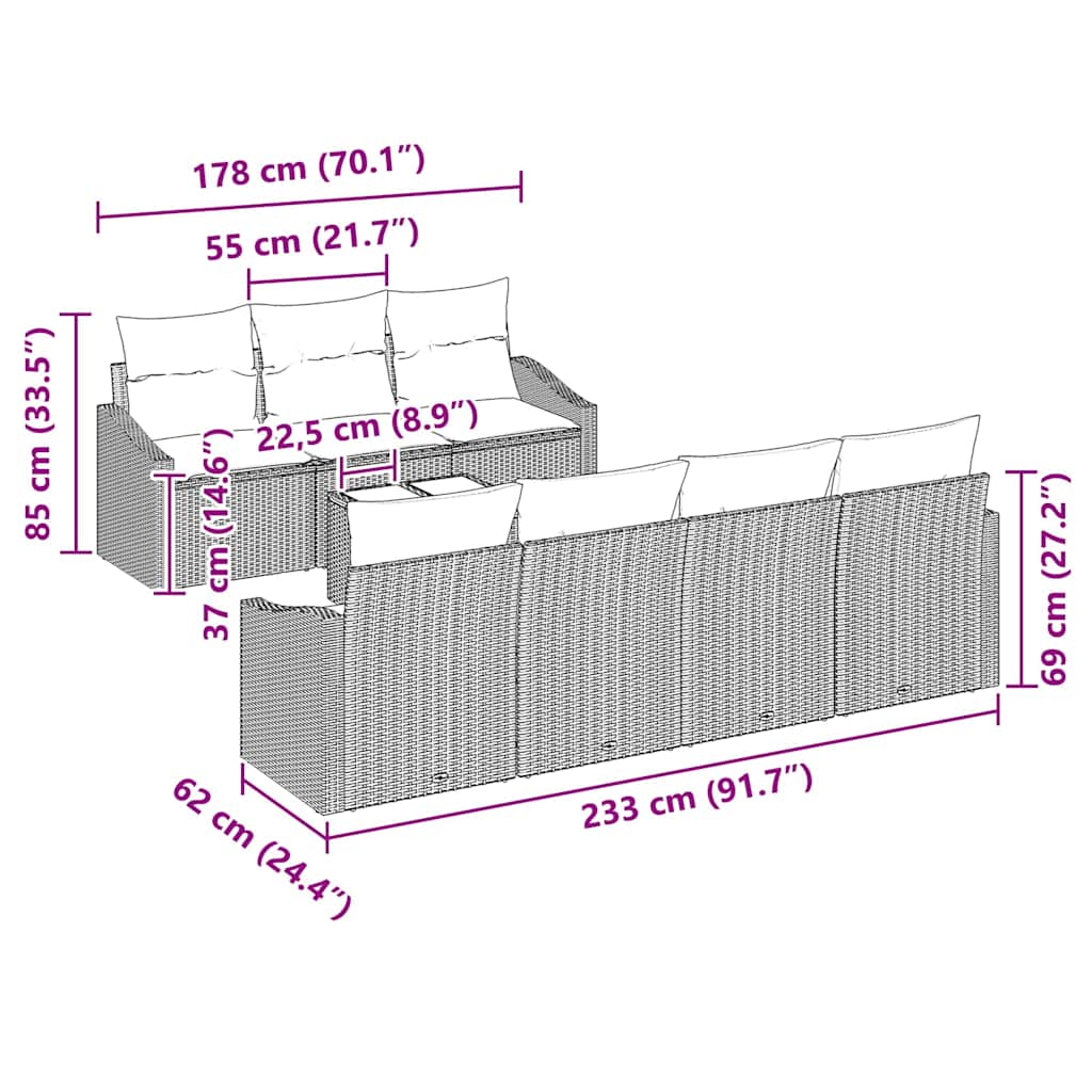 Soffset med kudde med lagring 8 pcs Svart konstrotting