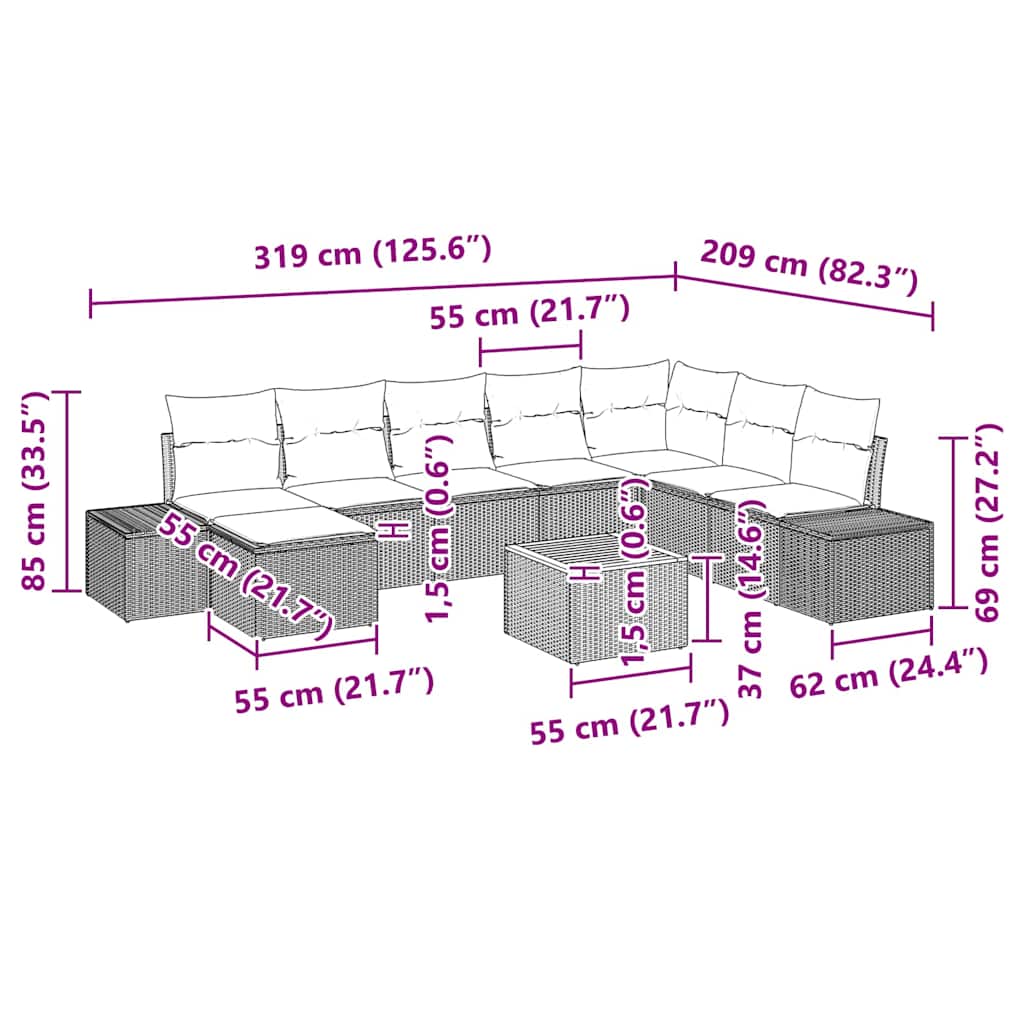 Trädgårdsoffset 9 pcs Svart