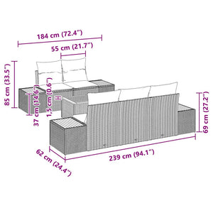 Trädgårdsoffset med kudde med lagring 6 pcs Grå Poly rattan