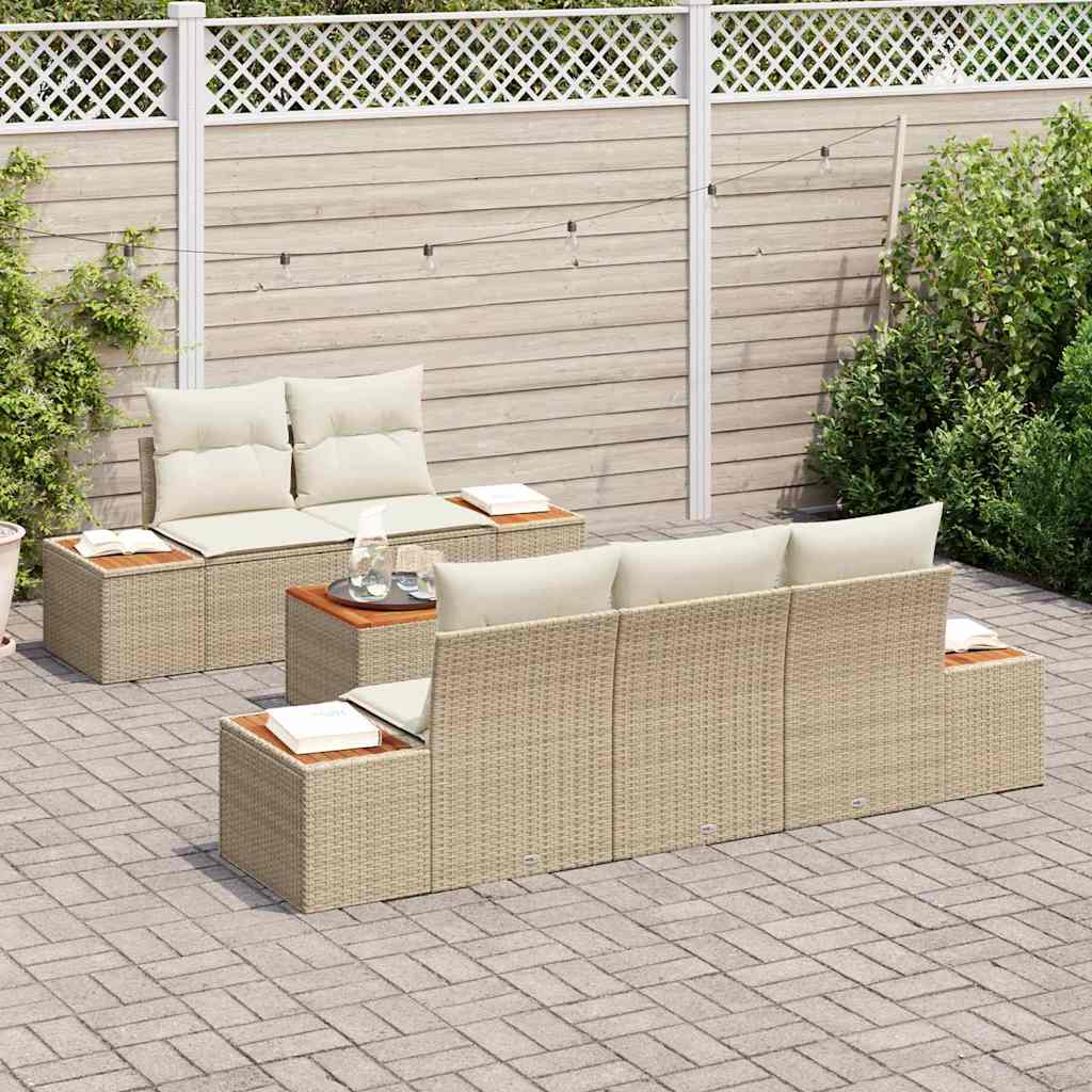 Trädgårdsoffset med kudde med lagring 6 pcs Beige Poly rattan