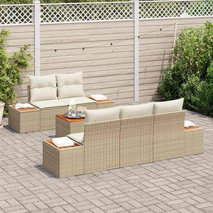 Trädgårdsoffset med kudde med lagring 6 pcs Beige Poly rattan
