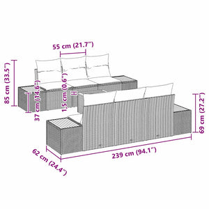 Trädgårdsoffset med kudde med lagring 7 pcs Svart Poly rattan