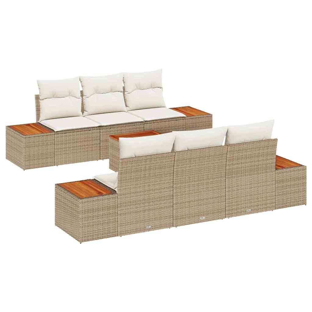 Trädgårdsoffset med kudde med lagring 7 pcs Beige Poly rattan