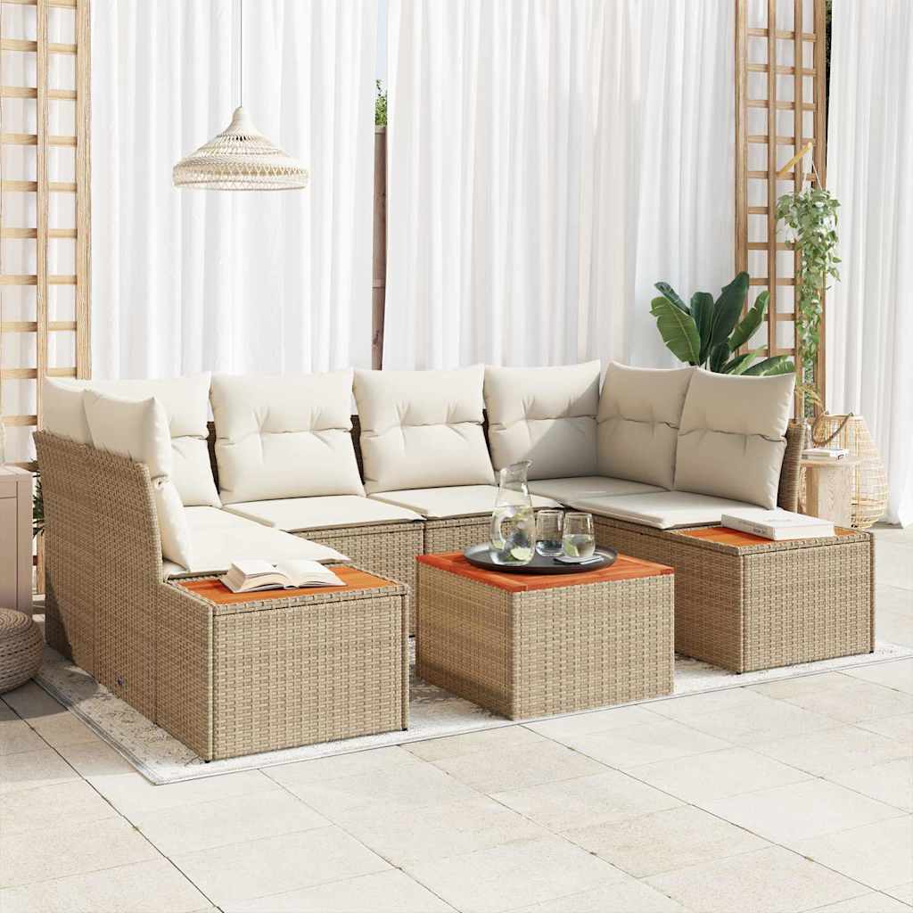 Trädgårdsoffset med kudde med lagring 6 pcs Beige Poly rattan