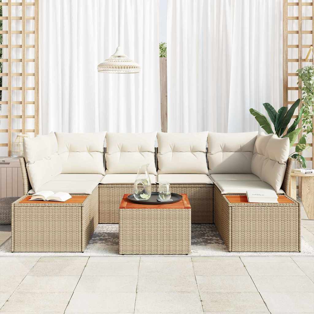 Trädgårdsoffset med kudde med lagring 6 pcs Beige Poly rattan