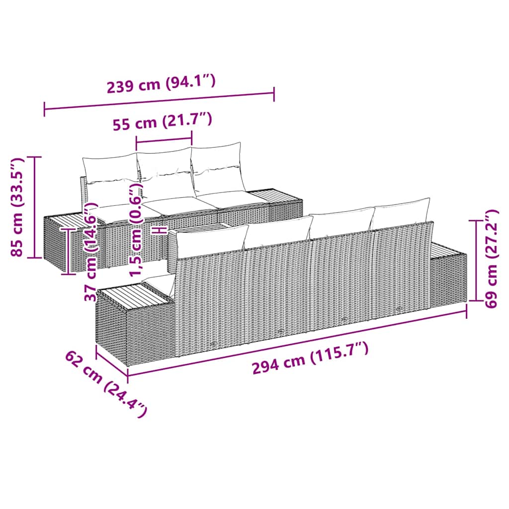 Trädgårdsoffset med kudde med lagring 8 pcs Beige Poly rattan