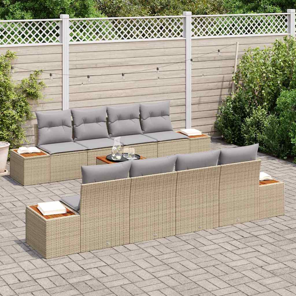 Trädgårdsoffset med kudde med lagring 9 pcs Beige Poly rattan