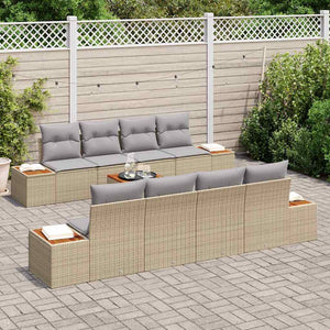 Trädgårdsoffset med kudde med lagring 9 pcs Beige Poly rattan