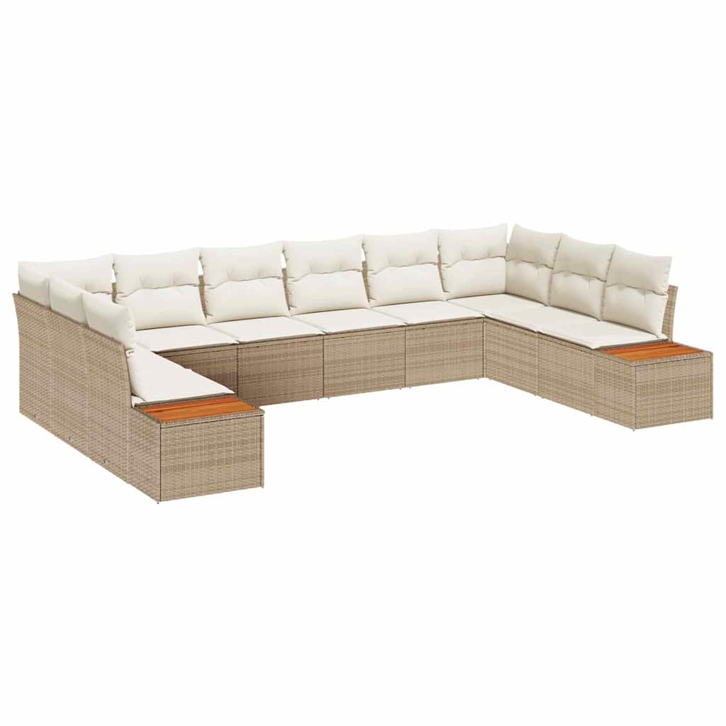 Trädgårdsoffset 10 pcs Beige och gräddfärgad Polyrattan