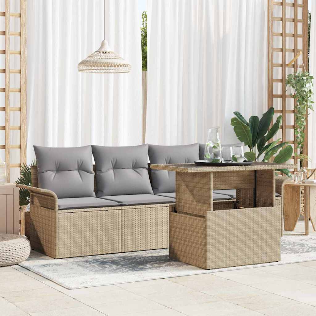 Trädgårdsoffset med kudde med lagring 5 pcs Beige Poly Rattan