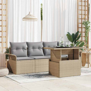 Trädgårdsoffset med kudde med lagring 5 pcs Beige Poly Rattan