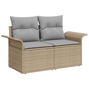 Trädgårdsoffset med kudde med lagring 5 pcs Beige Poly Rattan