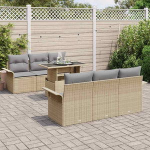 Trädgårdsoffset med kudde med lagring 7 pcs Beige Poly Rattan