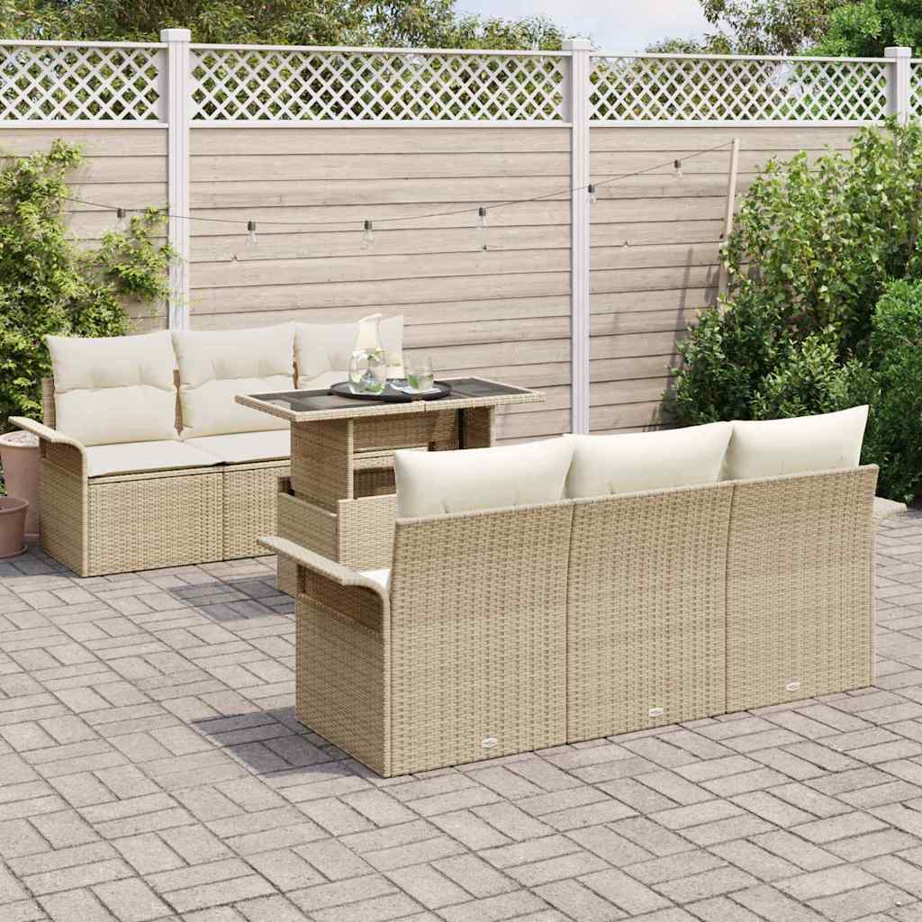 Trädgårdsoffset med kudde med lagring 7 pcs Beige Poly rattan