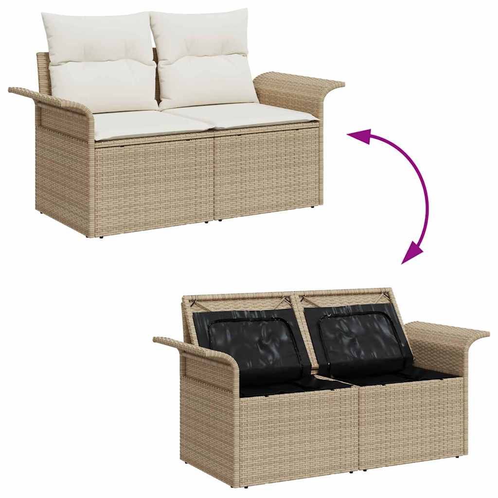 Trädgårdsoffset med kudde med lagring 7 pcs Beige Poly rattan