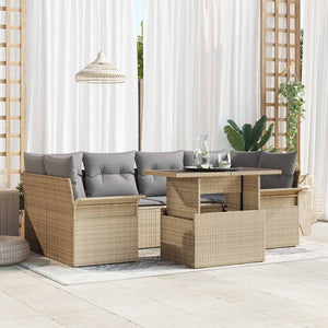 Trädgårdsoffset med kudde med lagring 7 pcs Beige Poly rattan