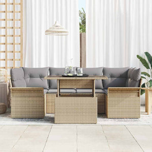 Trädgårdsoffset med kudde med lagring 7 pcs Beige Poly rattan