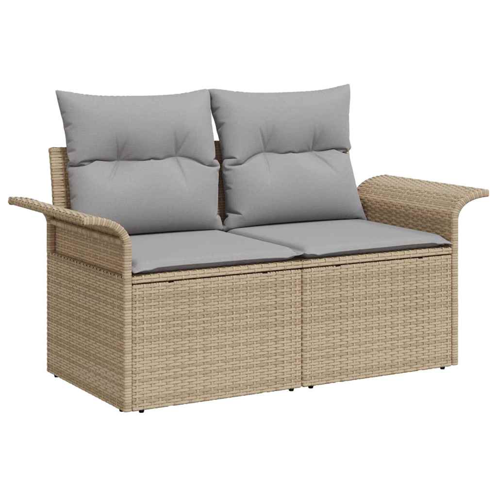 Trädgårdsoffset med kudde med lagring 7 pcs Beige Poly rattan