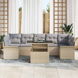 Trädgårdsoffset med kudde med lagring 8 pcs Beige Poly rattan