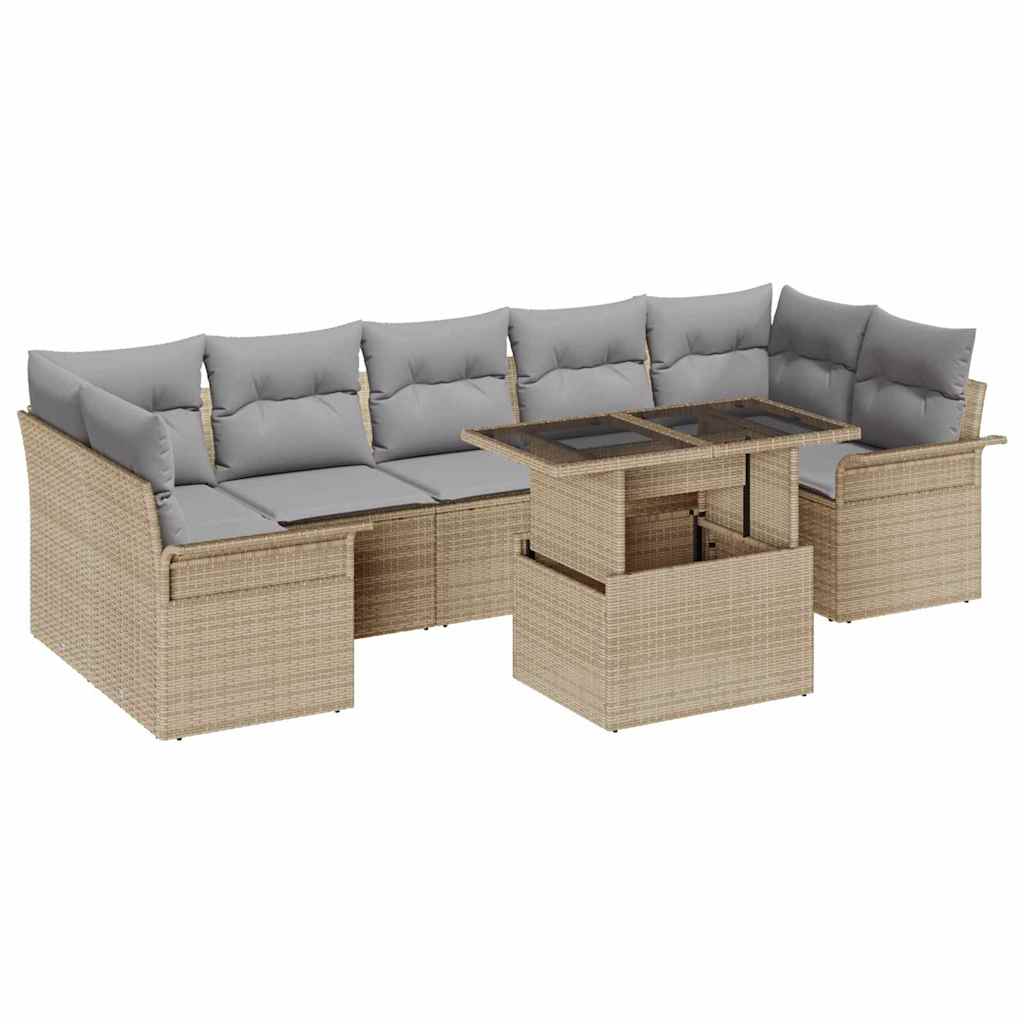 Trädgårdsoffset med kudde med lagring 8 pcs Beige Poly rattan