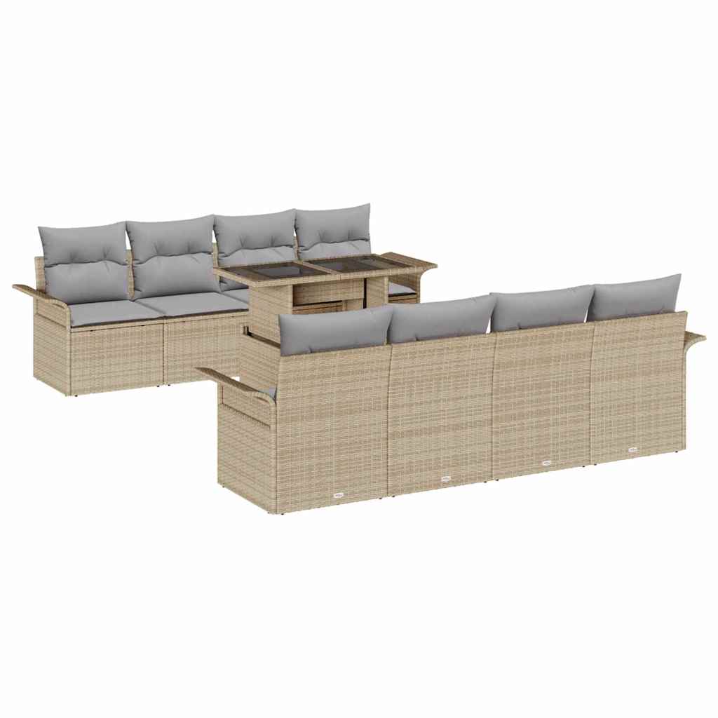 Trädgårdsoffset med kudde med lagring 9 pcs Beige Poly rattan
