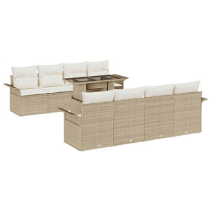 Trädgårdsoffset med kudde med lagring 9 pcs Beige Poly Rattan
