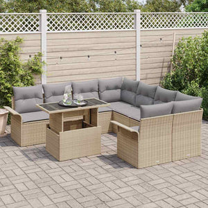Trädgårdsoffset med kudde med lagring 9 pcs Beige Poly Rattan