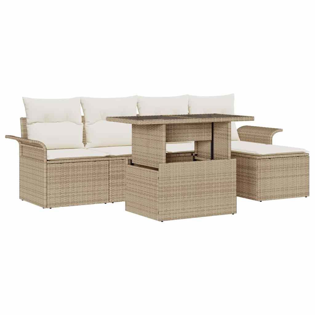 Trädgårdsoffset med kudde med lagring 6 pcs Beige Poly rattan