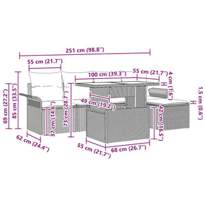 Trädgårdsoffset med kudde med lagring 6 pcs Svart Poly rattan