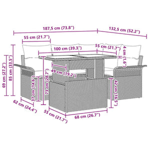 Trädgårdsoffset med kudde med lagring 5 pcs Beige Poly Rattan