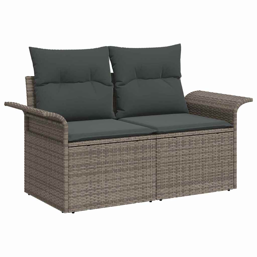 Trädgårdsoffset med kudde med kudde 10 pcs Grå Poly Rattan