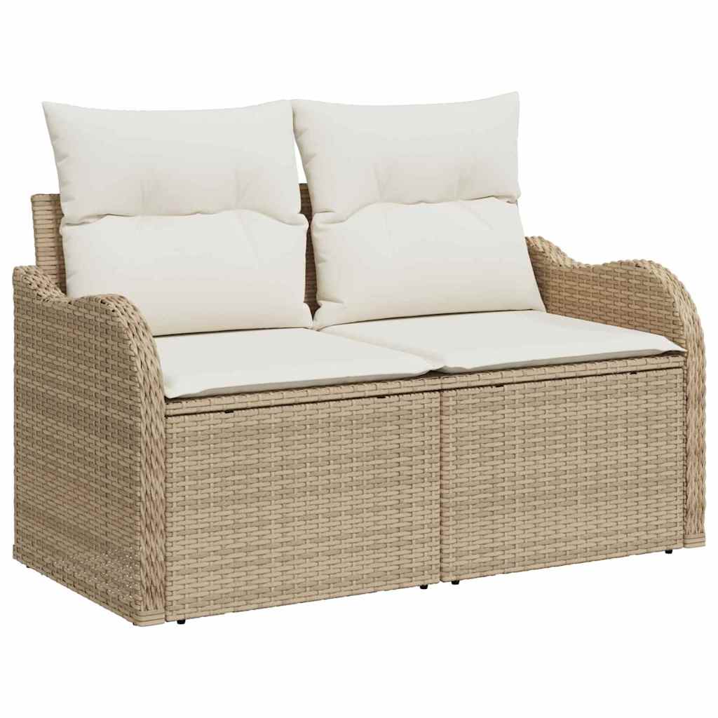 Trädgårdsoffset med kudde med kudde 9 pcs Beige Poly Rattan