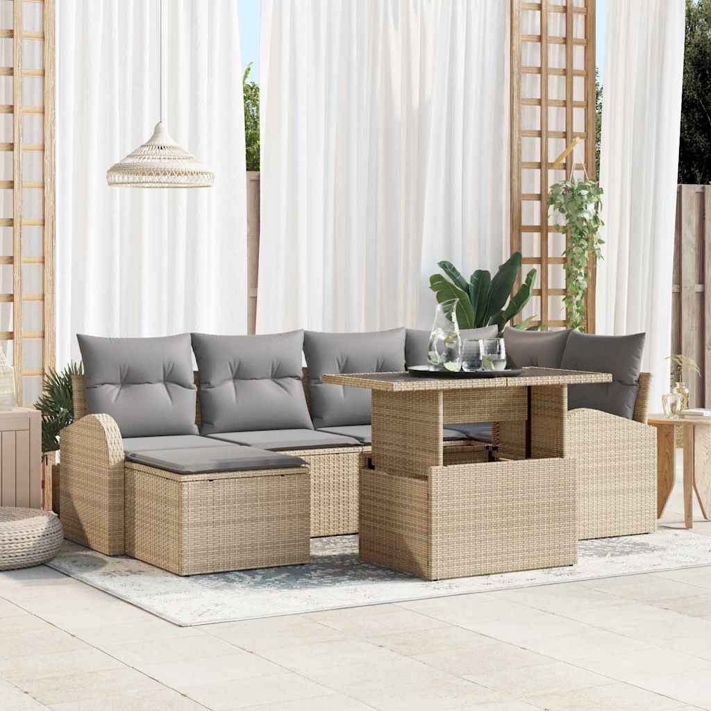 Trädgårdsoffset med lagring 7 pcs Beige Poly rattan