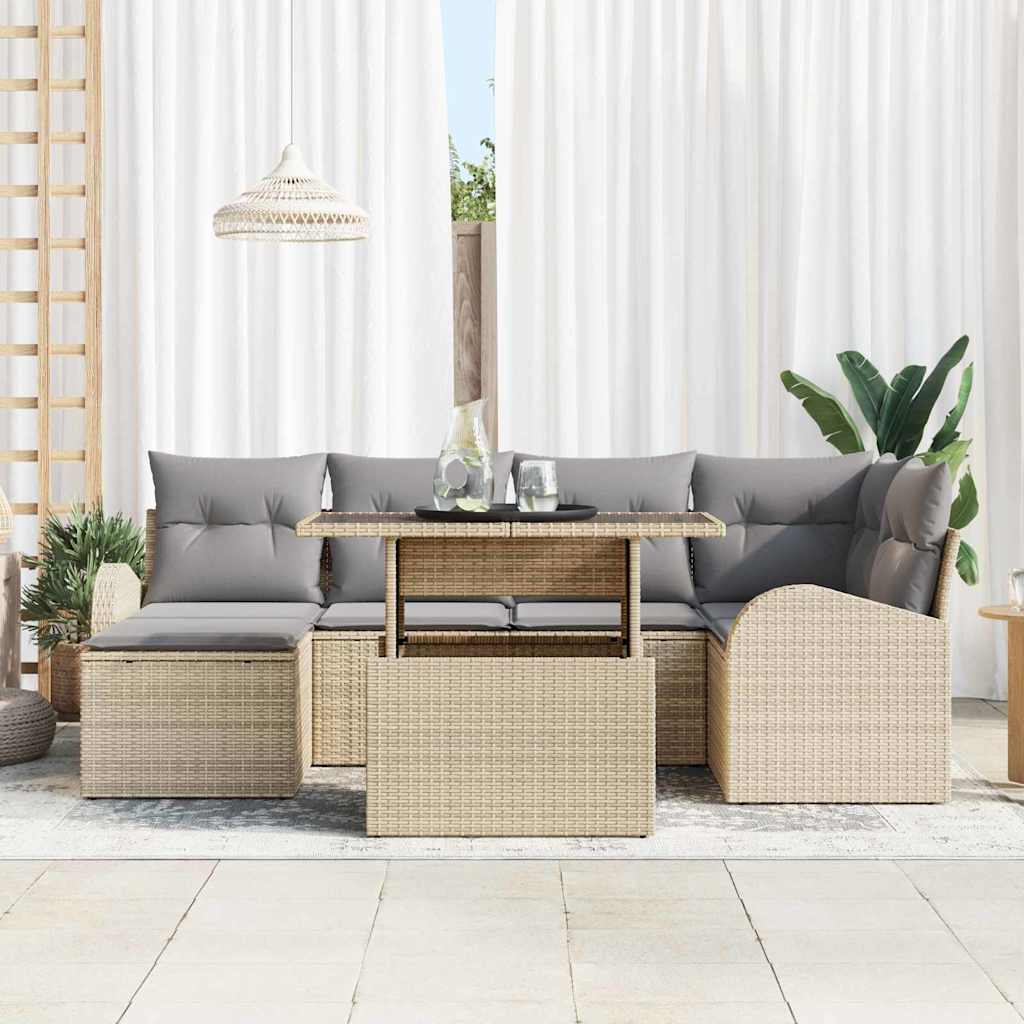 Trädgårdsoffset med lagring 7 pcs Beige Poly rattan