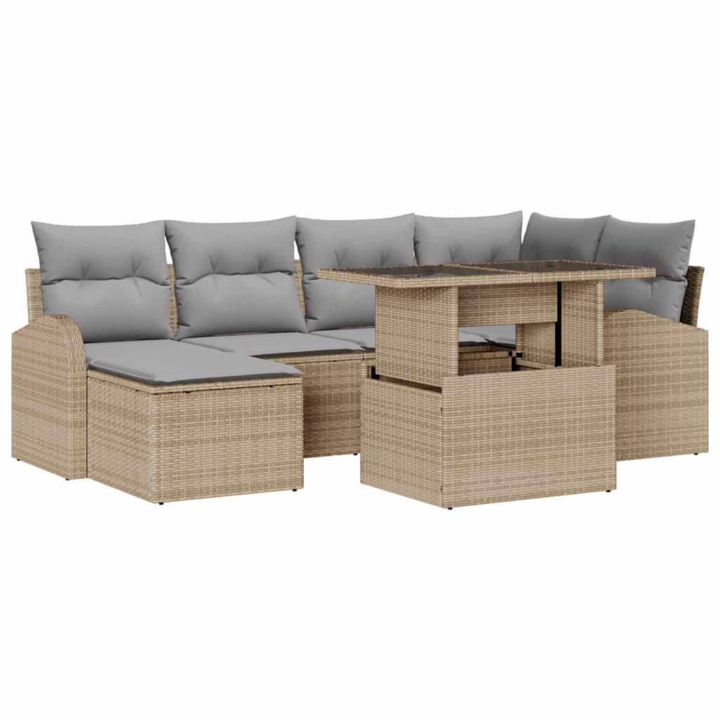 Trädgårdsoffset med lagring 7 pcs Beige Poly rattan