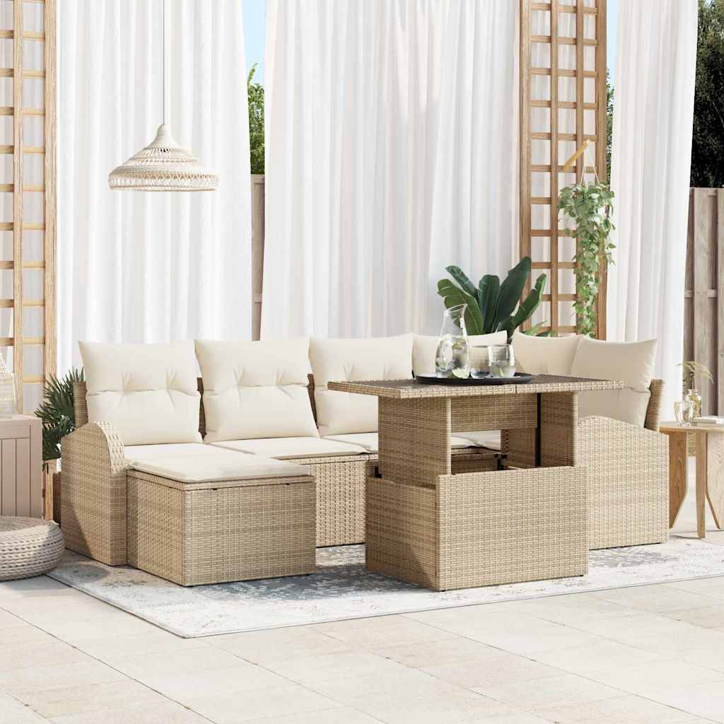 Trädgårdsoffset med lagring 7 pcs Beige Poly rattan