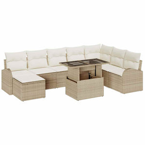 Trädgårdsoffset med lagring 9 pcs Beige Poly rattan